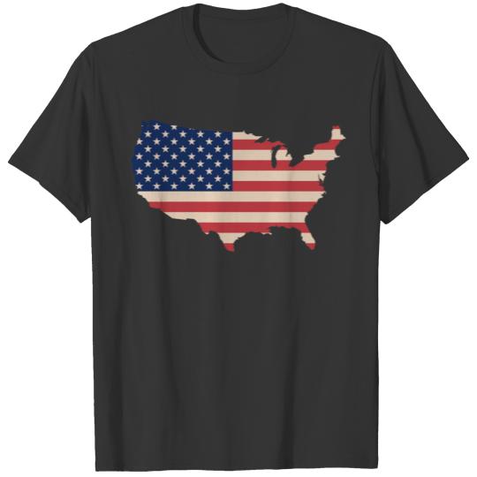 map of America shaped out of American flag T-shirt