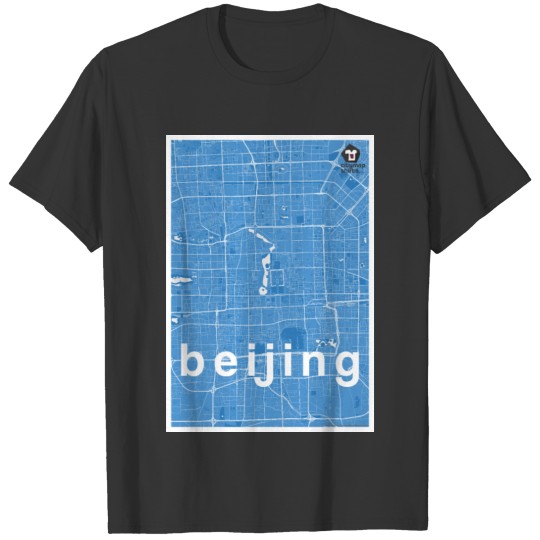 Beijing hipster city map blue T-shirt