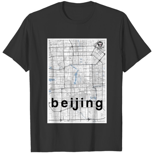 Beijing hipster city map black/white T-shirt