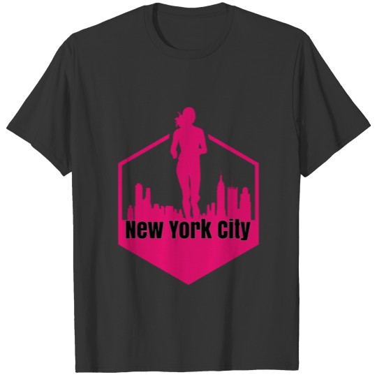 New York City Women Running Skyline Pink T Shirts