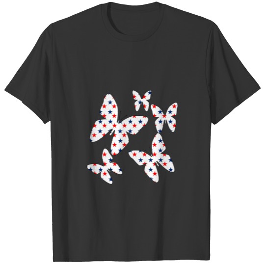 Patriotic Butterflies Red and Blue Stars T Shirts