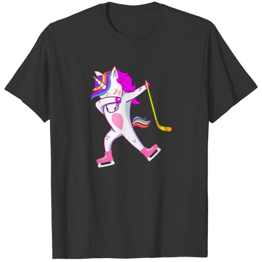 Ice Hockey Funny Dabbing Pink Unicorn T Shirts