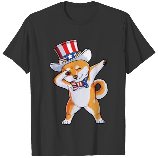 Dabbing Uncle Sam Shiba Inu T shirt 4th of July Kids Boys USA T-shirt