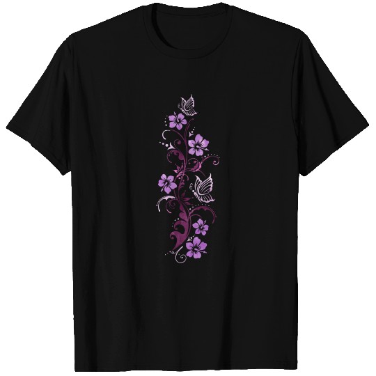 Tendril with hibiscus and butterflies, watercolor T Shirts