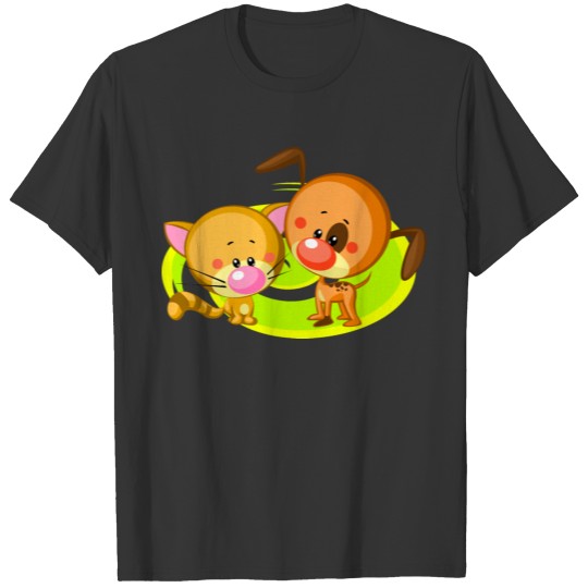Funny cartoon cat dog animal kids picture T Shirts
