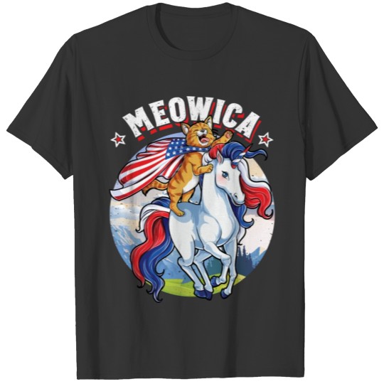 Meowica Cat Unicorn 4th of July T shirt Kids Girls Merica T-shirt