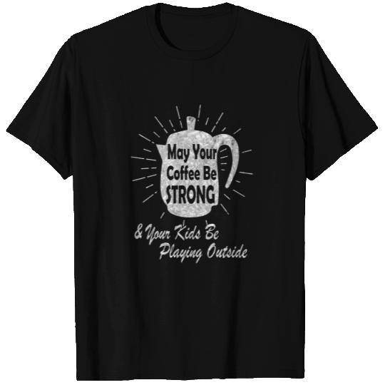 Moms Strong Coffee Kids Outside Silver T Shirts