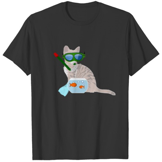 Cat Snorkeling Cat Fish Bowl T-shirt