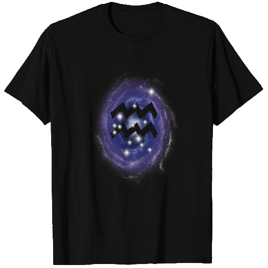 Aquarius Zodiac Constellation On Blue Nebula T Shirts