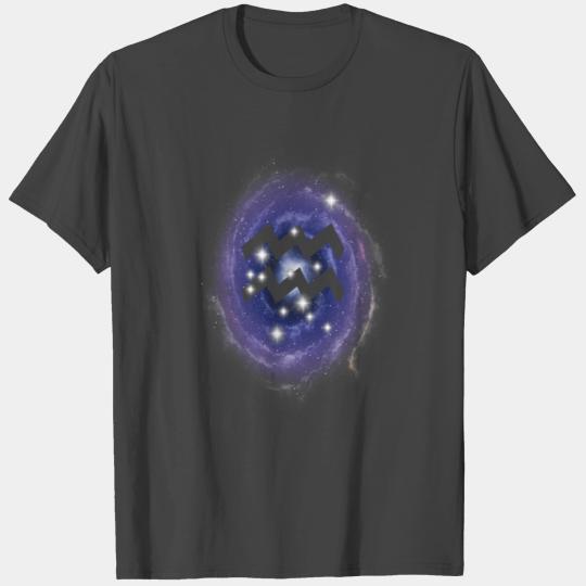 Aquarius Zodiac Constellation On Blue Nebula T Shirts