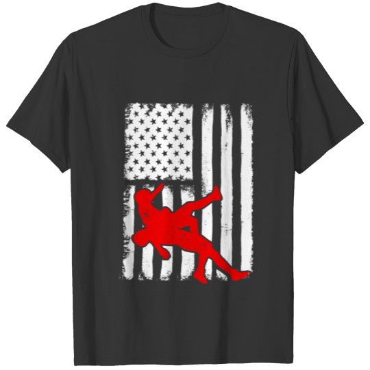 Wrestling Usa Flag Red Gift Light T Shirts