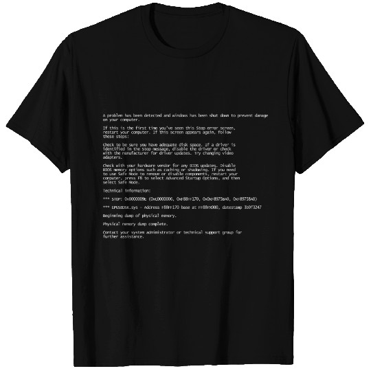 Windows 98 Error Message Blue Screen White Font T Shirts