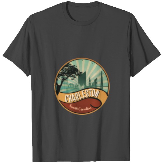 Charleston City Skyline South Carolina Retro Vinta T Shirts