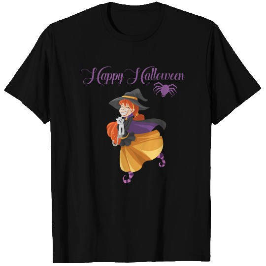 Happy Halloween - witch with cat T Shirts