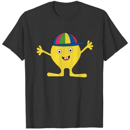 Happy cheering smiley character with cap tshirt T-shirt