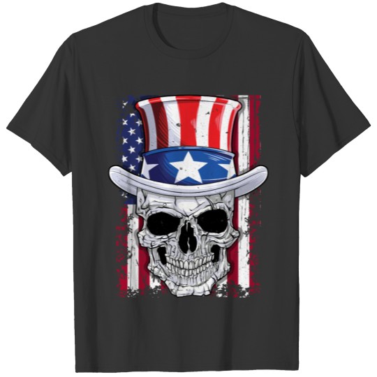Skull 4th of July T shirt Uncle Sam American Flag Men Women T-shirt