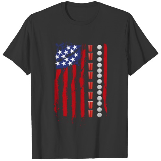 Beer Pong American Flag Fourth of July T Shirts