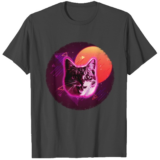 Cat Face T Shirts Trippy Rave Neon 80s Disco Vintage Kitty T Shirts