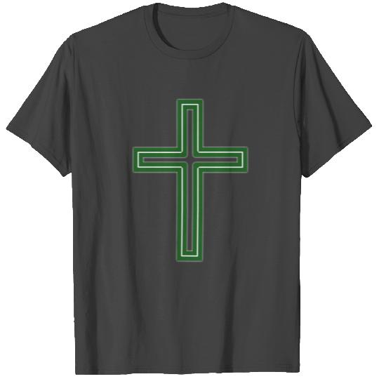 Cross Long Dark Green-Whi T Shirts