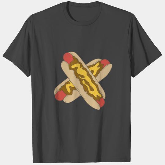 Hot dog in bun with mustard and toasted onion T Shirts