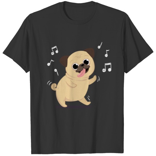 Happy pug dancing with hand drawn style T Shirts
