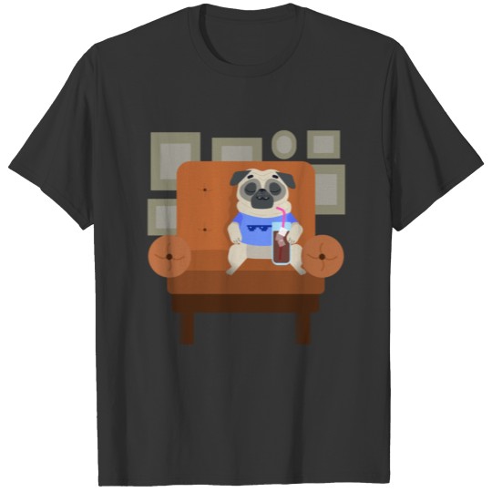 Happy pug resting on the sofa T Shirts