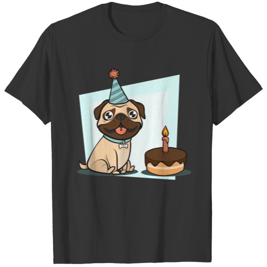 Happy pug at birthday party T Shirts