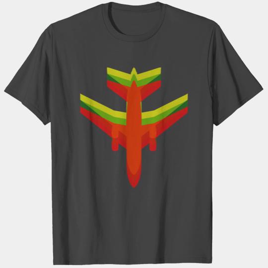 Multi Colored Jet Airplane in Motion T Shirts