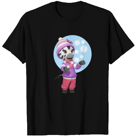 ZOU Cute Little Winter Zebra Catching Snowflakes T Shirts