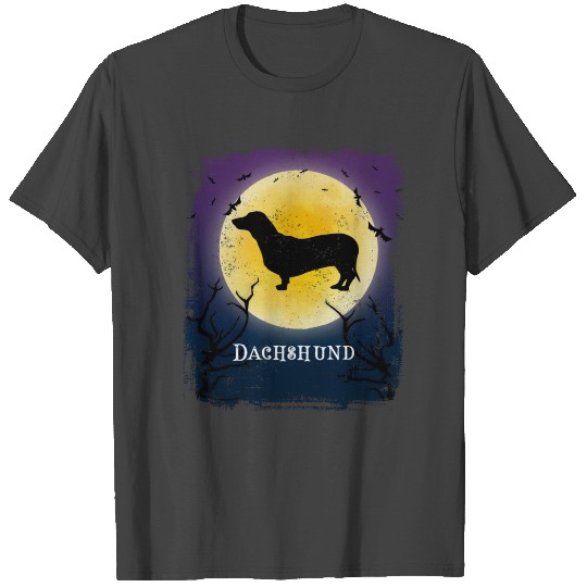 Dachshund Weiner Dog Halloween Vintage Design Full Moon T Shirts