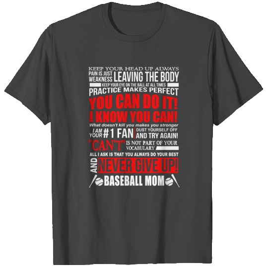 BASEBALL MOM NEVER GIVE UP T Shirts