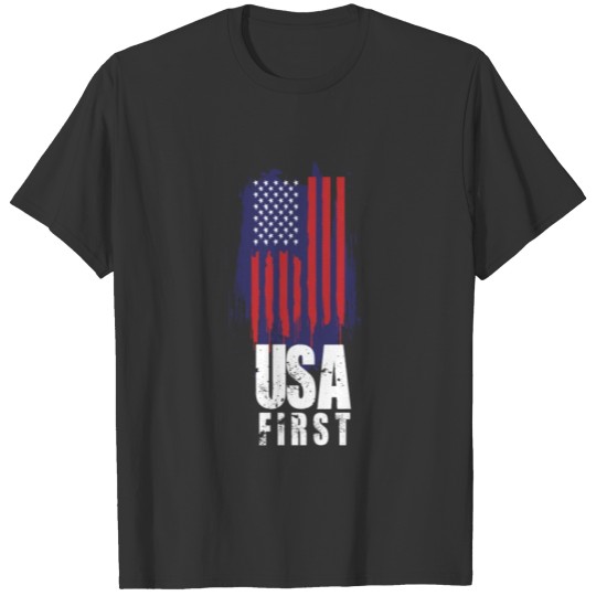 USA First Red White Blue Flag Patriotic design America Pride design T-shirt