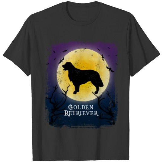Golden Retriever Dog Halloween Vintage Design Full Moon T-shirt