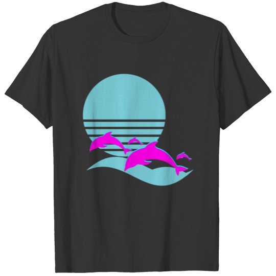 Aesthetic Vaporwave Dolphin Retro 1980s Sun Set T Shirts