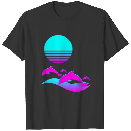 Aesthetic Vaporwave Dolphin Retro 1980s Sun Set T Shirts