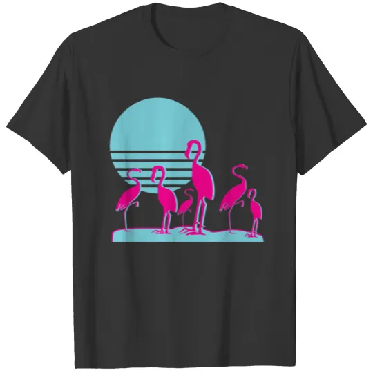 Flamingos Aesthetic Vaporwave Retro 1980s Sunset T Shirts