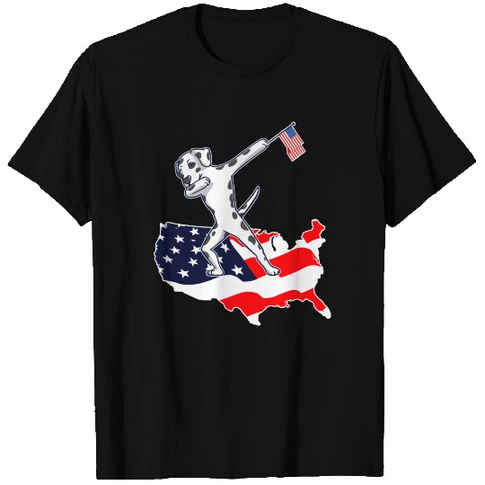 Funny Dabbing Dalmatian on American Flag Map T Shirts