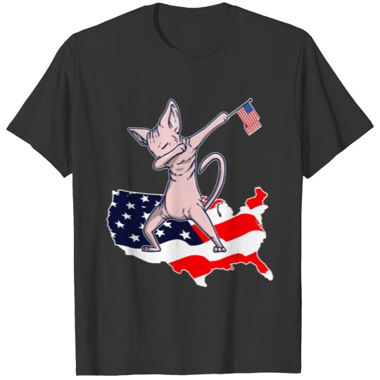 Funny Dabbing Sphynx Cat on American Flag Map T-shirt