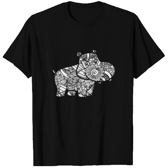 Hippo Floral Pattern T Shirts