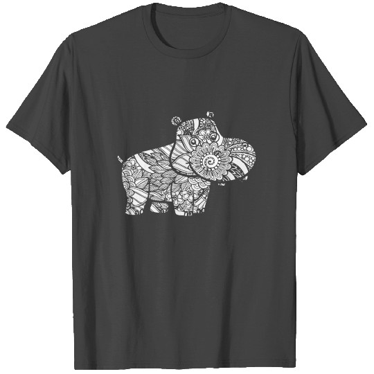 Hippo Floral Pattern T Shirts