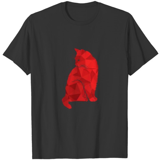 Artistic red cat drawing with geometric forms T-shirt
