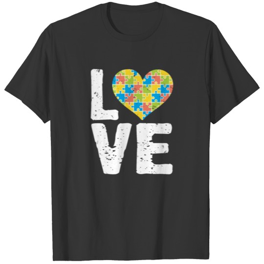 Cute Autism Awareness Love Colorful Puzzle Heart T-shirt