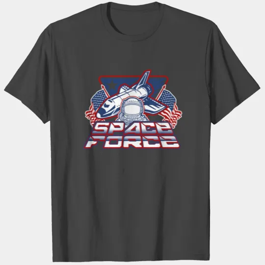 US Space Force Art | Spaceship US Flag Astronaut Light T Shirts
