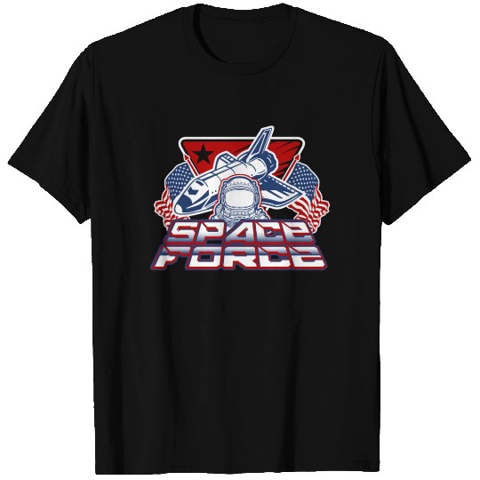 US Space Force Art | Spaceship US Flag Astronaut Dark T Shirts