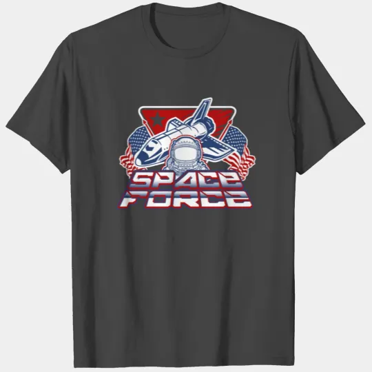 US Space Force Art | Spaceship US Flag Astronaut Dark T Shirts
