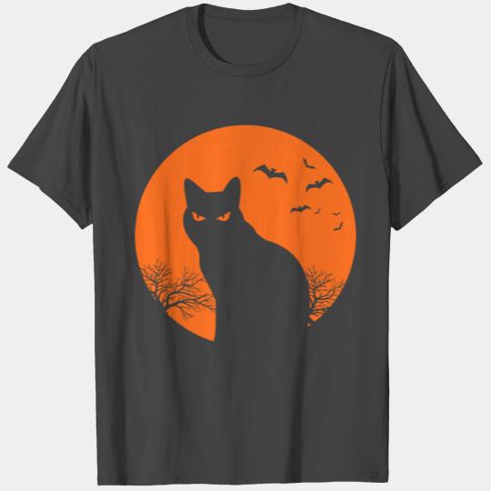 Halloween Moon Cat gift idea bat wings costume pet T Shirts