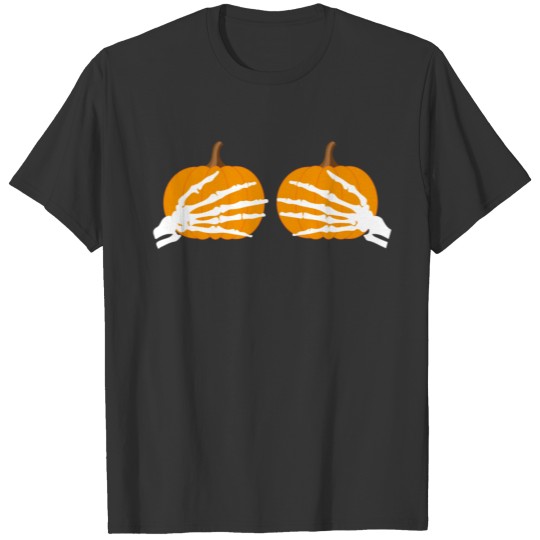 Skeleton Halloween Pumpkin Breast Boobs Boobies T-shirt