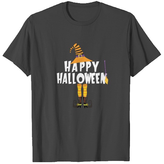 Happy Halloween Funny Orange Witch Hat and Legs Design T Shirts