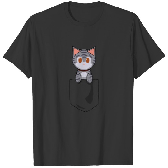 Pocket Cat Tabby Gray T Shirts
