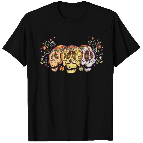 Cool Sugar Skull - Three Decorated - Gravestone T Shirts